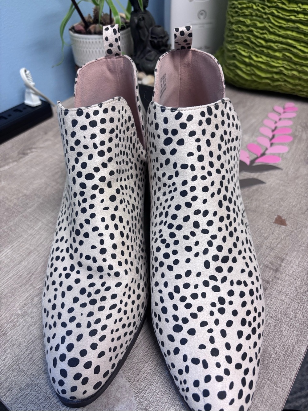 Spotted Pointed Ankle Booties in Black & White
